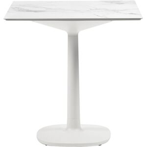 KARTELL table MULTIPLO avec plateau carre 78 cm et petite base carree (Blanc - Aluminium moule et plateau en ceramique finition marbre)