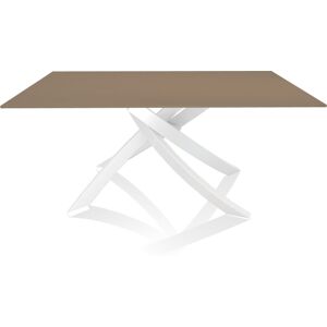 BONTEMPI CASA table avec structure blanche ARTISTICO 20.13 160x90 cm (Tourterelle brillant - Plateau en verre et structure en acier laque blanc)