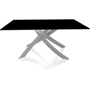 BONTEMPI CASA table avec structure gris clair ARTISTICO 20.13 160x90 cm (Laque noir brillant - Plateau en verre et structure en acier laque gris [...]