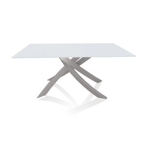 BONTEMPI CASA table avec structure gris clair ARTISTICO 20.13 160x90 cm (Anti-rayures blanc opaque - Plateau en verre et structure en acier [...]