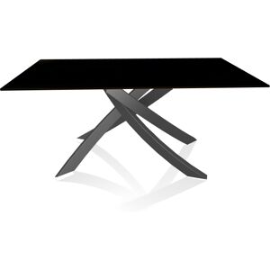 BONTEMPI CASA table avec structure anthracite ARTISTICO 20.13 160x90 cm (Laque noir brillant - Plateau en verre et structure en acier laque [...]