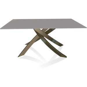 BONTEMPI CASA table avec structure laiton vielli ARTISTICO 20.13 160x90 cm (Laque gris clair brillant - Plateau en verre et structure en acier [...]