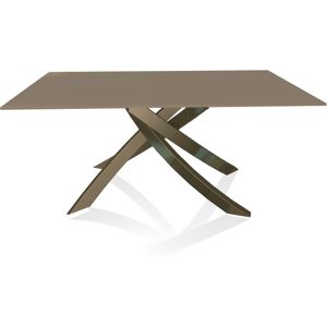 BONTEMPI CASA table avec structure laiton vielli ARTISTICO 20.13 160x90 cm (Tourterelle brillant - Plateau en verre et structure en acier laque [...]