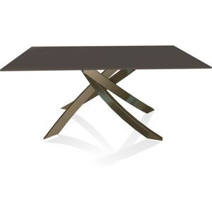 BONTEMPI CASA table avec structure laiton vielli ARTISTICO 20.13 160x90 cm (Laque anthracite brillant - Plateau en verre et structure en acier [...]