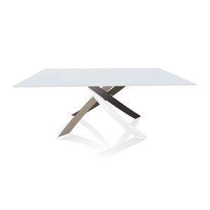 BONTEMPI CASA table avec structure multicolor elegant ARTISTICO 20.00 180x106 cm (Anti-rayures blanc opaque - Plateau en verre et structure en [...]