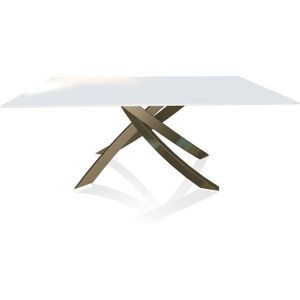 BONTEMPI CASA table avec structure laiton vielli ARTISTICO 20.00 180x106 cm (Extrawhite brillant - Plateau en verre et structure en acier laque [...]