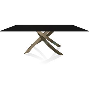 BONTEMPI CASA table avec structure laiton vielli ARTISTICO 20.01 200x106 cm (Anti-rayures noir opaque - Plateau en verre et structure en acier [...]