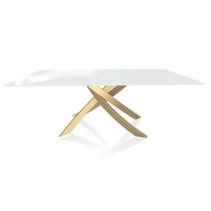 BONTEMPI CASA table avec structure or ARTISTICO 20.01 200x106 cm (Extrawhite brillant - Plateau en verre et structure en acier laque or)