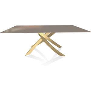 BONTEMPI CASA table avec structure or ARTISTICO 20.01 200x106 cm (Tourterelle brillant - Plateau en verre et structure en acier laque or)