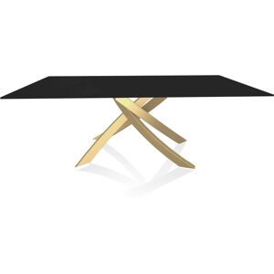 BONTEMPI CASA table avec structure or ARTISTICO 20.01 200x106 cm (Anti-rayures noir opaque - Plateau en verre et structure en acier laque or)