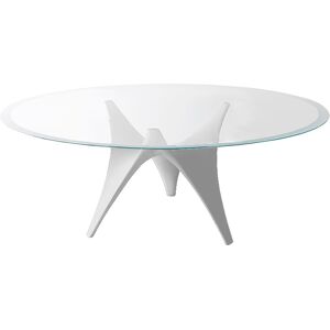 MOLTENI & C table ovale ARC 180 x 120 cm (Blanc - Verre trasparente extraclair et ciment)