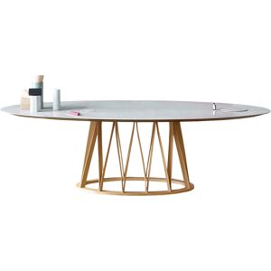 MINIFORMS table ovale ACCO 200x120 cm (Plateau Statuario blanc et base en chene flamme - Bois et gres porcelaine)