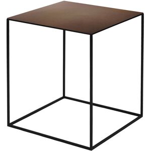 ZEUS table basse carre SLIM IRONY LOW TABLE 41 x 41 cm (H 46 cm plateau rouille gaufre - metal verni noir cuivre sable)