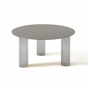 ZANOTTA table basse ronde ECHINO Ø 68 x H 34 cm (Fume - Verre souffle et plan nickel satine)