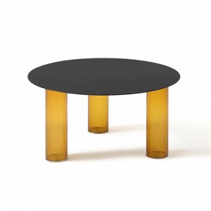 ZANOTTA table basse ronde ECHINO Ø 68 x H 34 cm (Ambre - Verre souffle et plan noir)