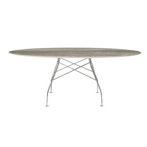 KARTELL table ovale GLOSSY MARBLE 192 x 118 cm (Tropical grey - Gres finition Marbre et acier chrome)