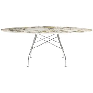 KARTELL table ovale GLOSSY MARBLE 192 x 118 cm (Symphonie - Gres finition Marbre et acier chrome)