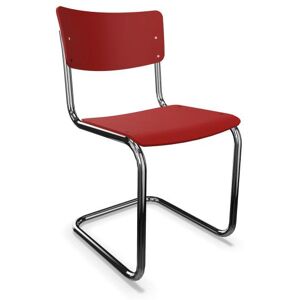 THONET chaise S 43 (Rouge RAL 3013 - Hetre laque a pores fermes et acier chrome)