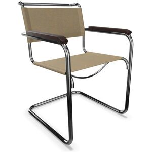 THONET chaise avec accoudoirs S 34 (Mud grey, accoudoirs noires - Cuir pleine fleur, hetre I et acier chrome)