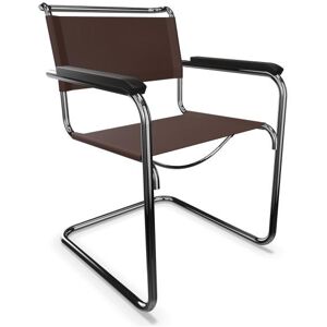 THONET chaise avec accoudoirs S 34 (Chocolate, accoudoirs noires - Cuir pleine fleur, hetre I et acier chrome)