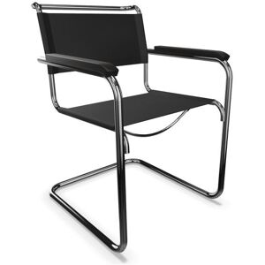 THONET chaise avec accoudoirs S 34 (Black, accoudoirs noires - Cuir pleine fleur, hetre I et acier chrome)