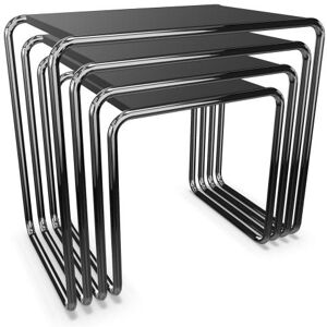 THONET set de 4 tables basses B 9 (Noir RAL 9005 - Frene laque a pores fermes et acier chrome)