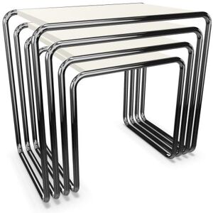 THONET set de 4 tables basses B 9 (Blanc RAL 9010 - Frene laque a pores fermes et acier chrome)