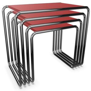 THONET set de 4 tables basses B 9 (Rouge RAL 3013 - Frene laque a pores fermes et acier chrome)