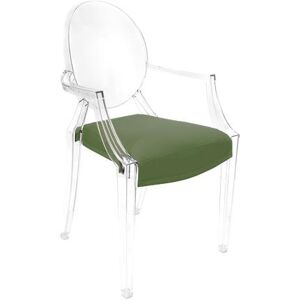 MYAREADESIGN set de 4 chaises KARTELL LOUIS GHOST avec le coussins IL CUSCINO (Vert cod. 12 - Eco-cuir Greta)