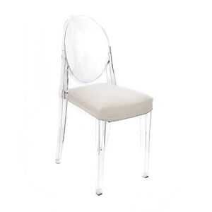 MYAREADESIGN set de 4 chaises KARTELL VICTORIA GHOST avec coussins IL CUSCINO (Ivoire cod. 02 - Eco-cuir Greta)