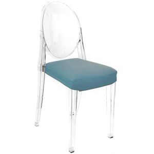 MYAREADESIGN set de 4 chaises KARTELL VICTORIA GHOST avec coussins IL CUSCINO (Bleu clair cod. 21 - Eco-cuir Greta)