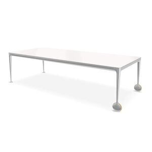 MAGIS table avec roues BIG WILL 280 x 125 cm (Blanc brillant - Pieds en aluminium brillant et plateau en cristal trempe brillant)