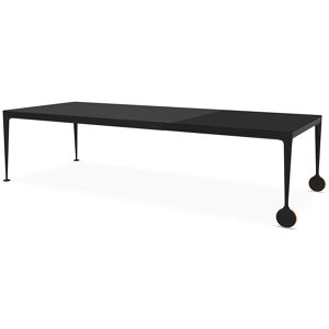 MAGIS table extensible avec roues BIG WILL (Noir mat - Pieds en aluminium mat et plateau en cristal trempe grave)