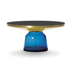 CLASSICON table BELL COFFEE TABLE avec la structure en laiton (Bleu saphir - Plateau en cristal noir et base en verre souffle)