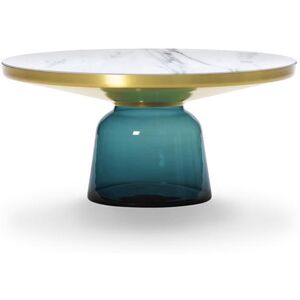 CLASSICON table BELL COFFEE TABLE avec la structure en laiton (bleu Montana - Plateau en marbre Bianco Carrara et base en verre souffle)