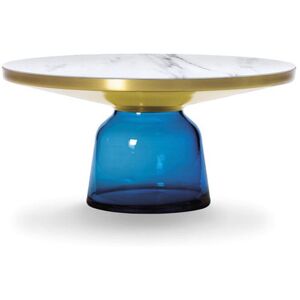 CLASSICON table BELL COFFEE TABLE avec la structure en laiton (Bleu saphir - Plateau en marbre Bianco Carrara et base en verre souffle)