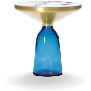 CLASSICON table BELL SIDE TABLE avec la structure en laiton (Bleu saphir - Plateau en marbre Bianco Carrara et base en verre souffle)