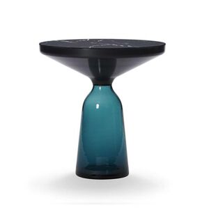 CLASSICON table BELL SIDE TABLE avec la structure en acier noir (bleu Montana - Plateau en marbre noir Marquina et base en verre souffle)