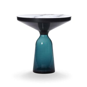 CLASSICON table BELL SIDE TABLE avec la structure en acier noir (bleu Montana - Plateau en marbre Bianco Carrara et base en verre souffle)