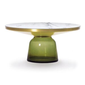 CLASSICON table BELL COFFEE TABLE avec la structure en laiton (Vert olive - Plateau en marbre Bianco Carrara et base en verre souffle)