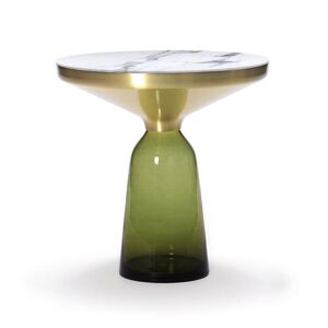 CLASSICON table BELL SIDE TABLE avec la structure en laiton (Vert olive - Plateau en marbre Bianco Carrara et base en verre souffle)
