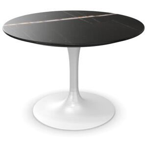 KNOLL table basse ronde TULIP Ø 51 cm collection Eero Saarinen (Base bianca / piano Sahara Noir - marbre et aluminium)