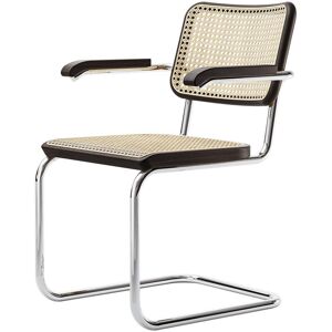 THONET chaise luge avec accoudoirs S 64 V (Rotin tresse et hetre - Tube en acier)