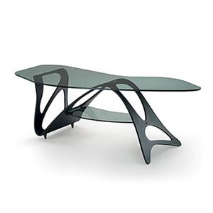 ZANOTTA table basse ARABESCO CM (Teint noir - Contreplaque courbe et cristal fume gris)