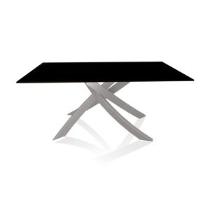 BONTEMPI CASA table avec structure gris clair ARTISTICO 20.13 160x90 cm (Laqué noir brillant - Plateau en verre et structure en acier laqué gris [...]