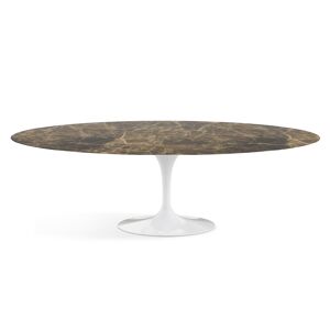 KNOLL table ovale TULIP collection Eero Saarinen 244x137 cm (Base blanche / plateau en Brown Emperador - marbre et aluminium)