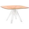 KARTELL table SIR GIO avec plateau carré (Rose / Transparent - Base en technoploymère et plateau en cristal stratifié)