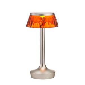 FLOS lampe de table BON JOUR UNPLUGGED (Chrome opaque avec couronne ambre - PMMA)