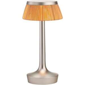 FLOS lampe de table BON JOUR UNPLUGGED (Chrome opaque avec couronne rattan - PMMA)