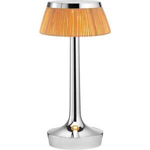 FLOS lampe de table BON JOUR UNPLUGGED (Chrome avec couronne rattan - PMMA)